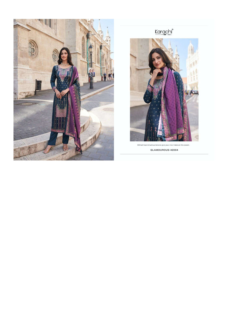 Karachi Prints Glamourous Jam Satin Gold Digitally Printed Salwar Kameez