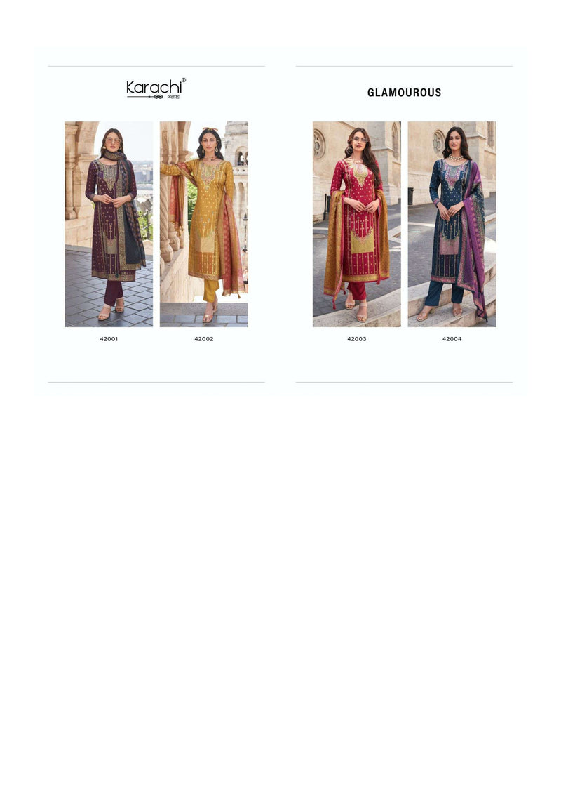 Karachi Prints Glamourous Jam Satin Gold Digitally Printed Salwar Kameez