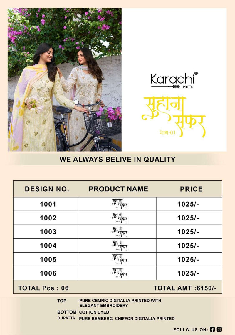 Karachi Prints Suhana Safar Vol 1 Lawn Cotton With Print & Embroidery Unstitched Salwar Suit