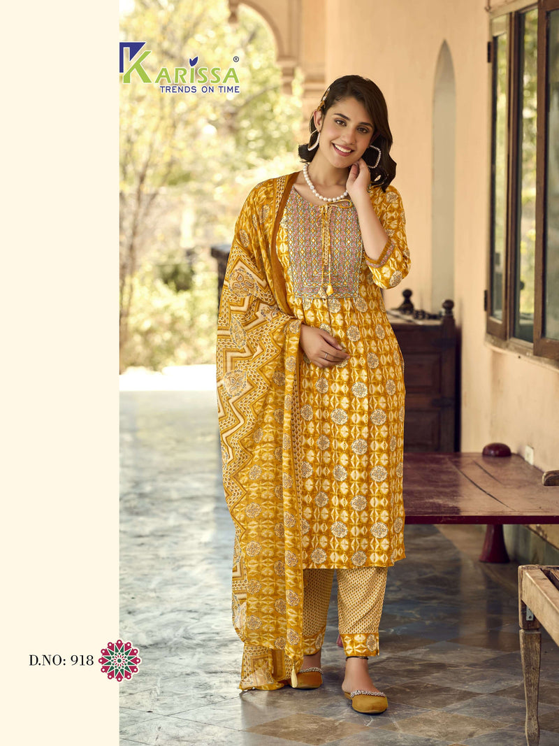 Karissa Haseena Vol 2 Rayon Foil Print Casual Wear Kurti Pant Dupatta Set