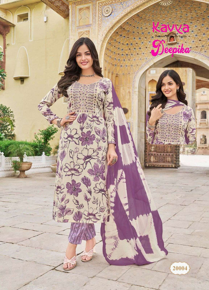 Kavya Deepika Vol 20 Fancy Print Straight  Embrodery Kurti With Nazleen Dupatta Set