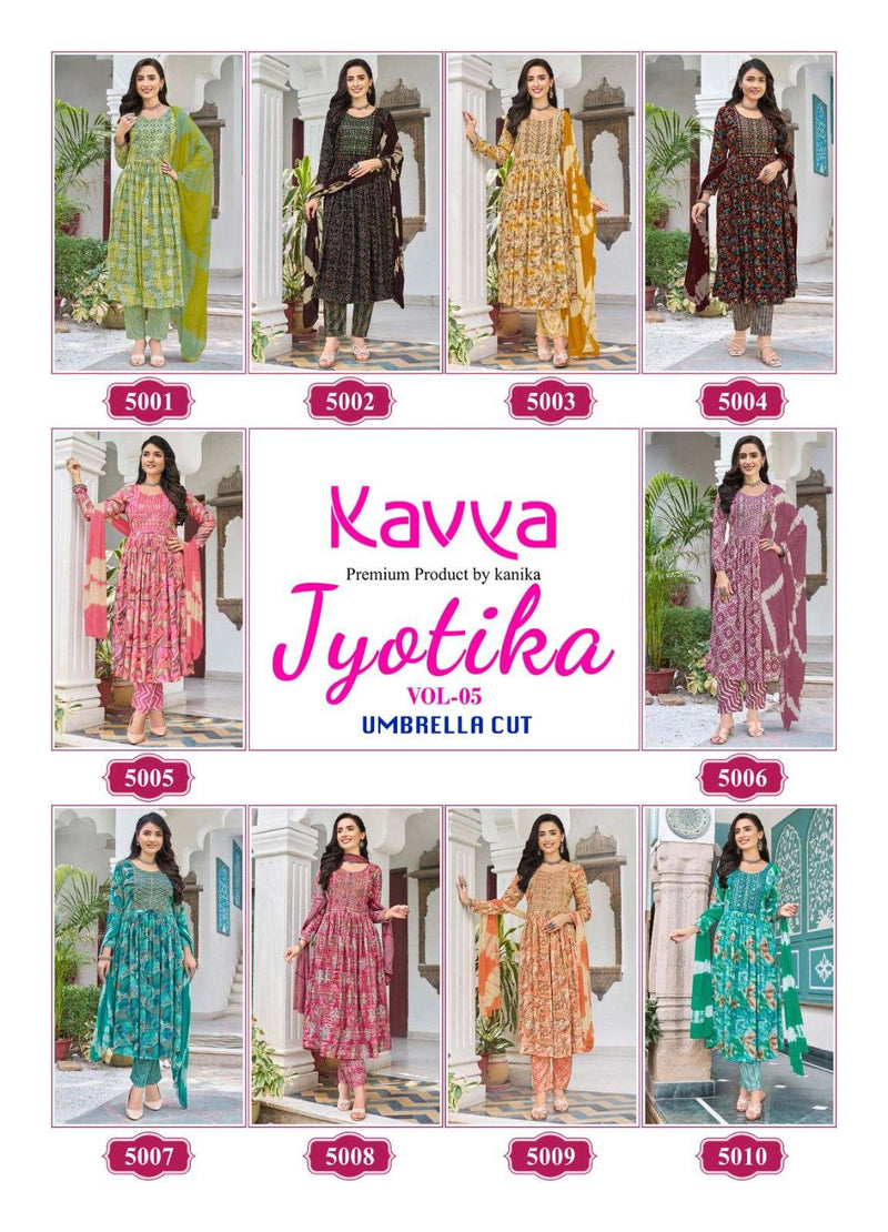 Kavya Jyotika Vol 5 Capsule Print Naira Cut Casual Wear Kurti Combo Set