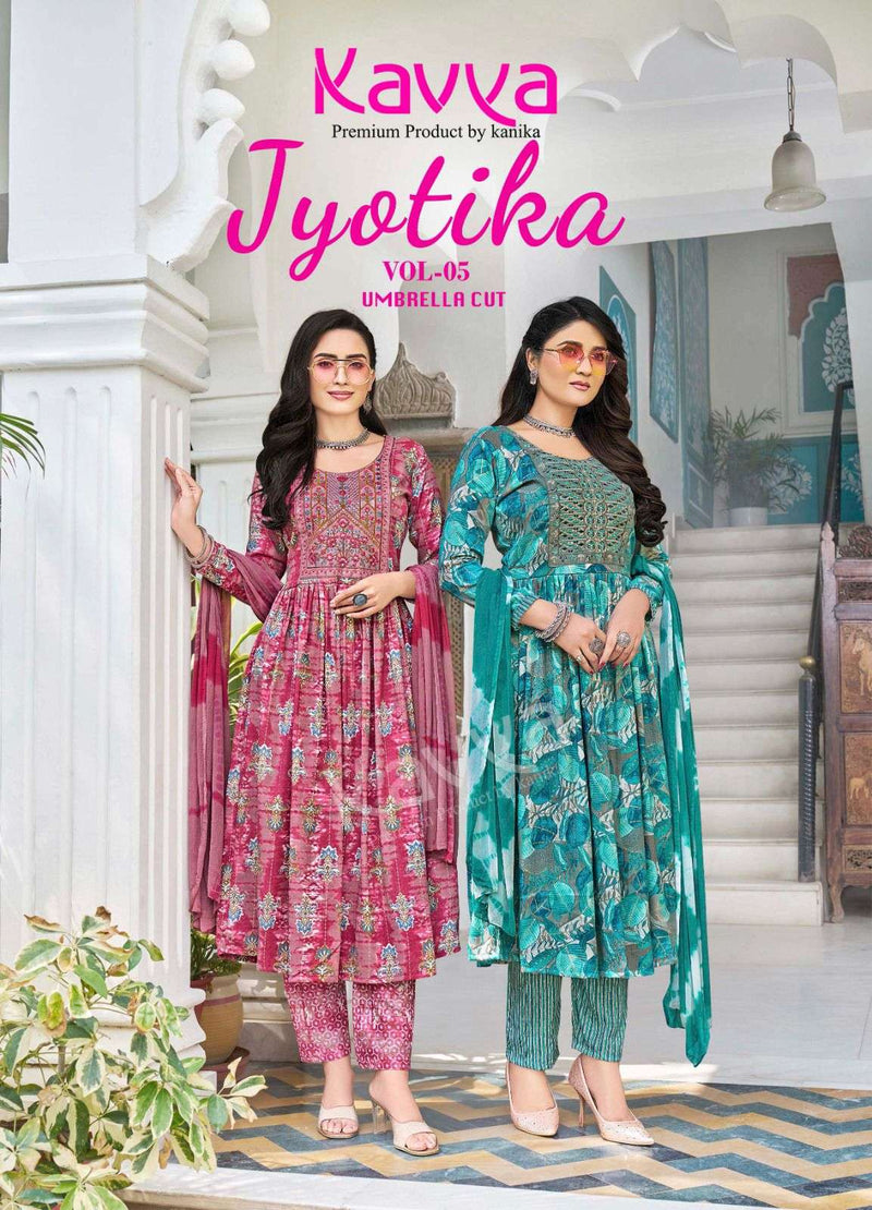 Kavya Jyotika Vol 5 Capsule Print Naira Cut Casual Wear Kurti Combo Set