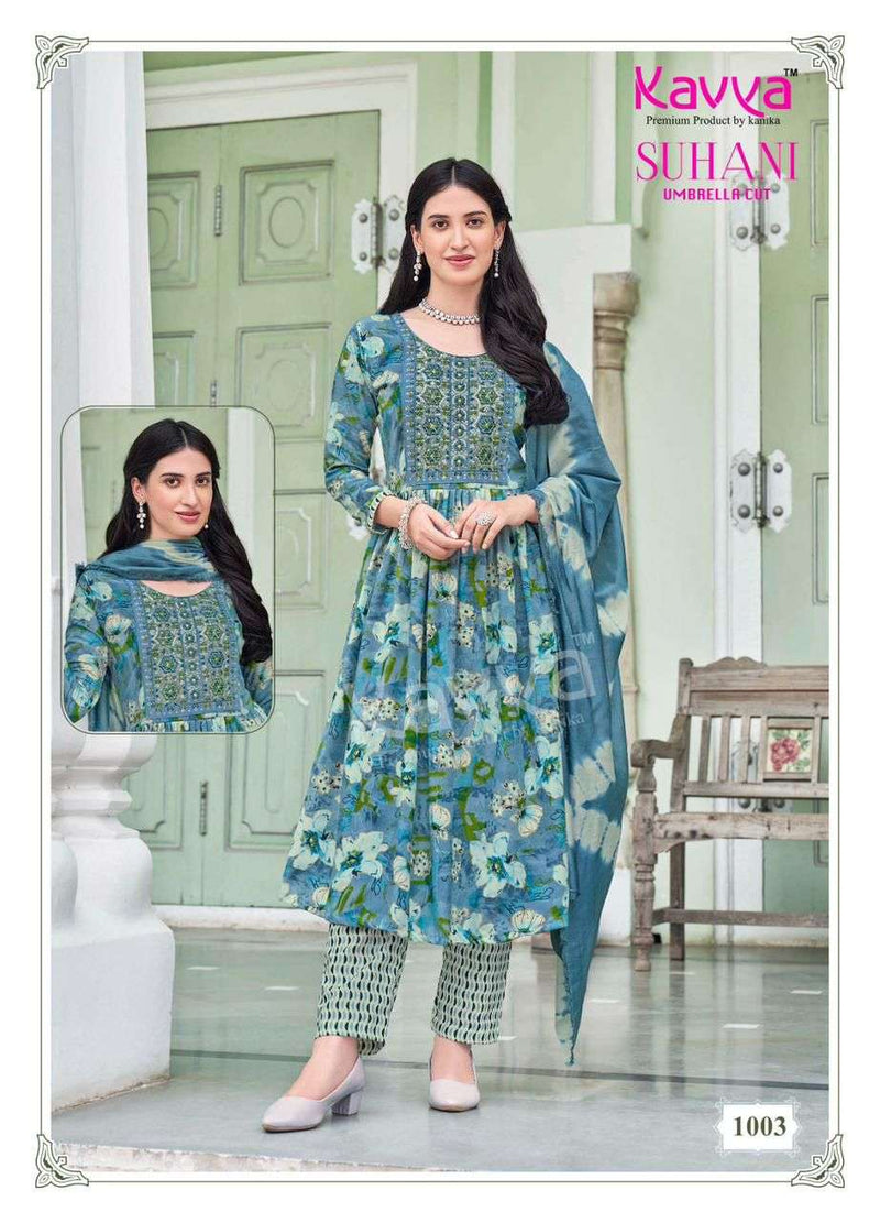 Kavya Suhani Vol 1 Viscose Foil Print Daily Wear Umbrella Cut Kurti Pant Dupatta Set