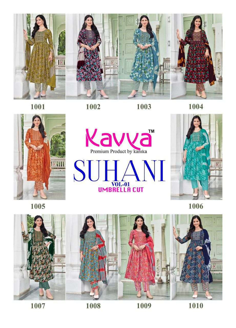 Kavya Suhani Vol 1 Viscose Foil Print Daily Wear Umbrella Cut Kurti Pant Dupatta Set