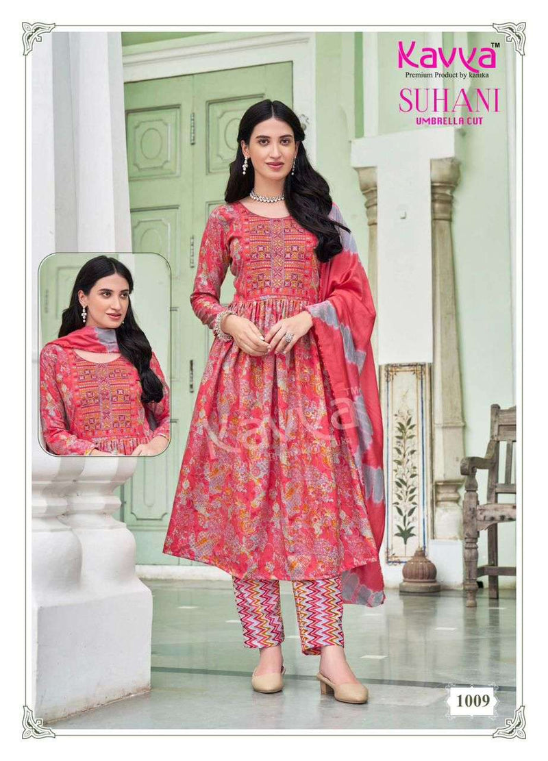 Kavya Suhani Vol 1 Viscose Foil Print Daily Wear Umbrella Cut Kurti Pant Dupatta Set