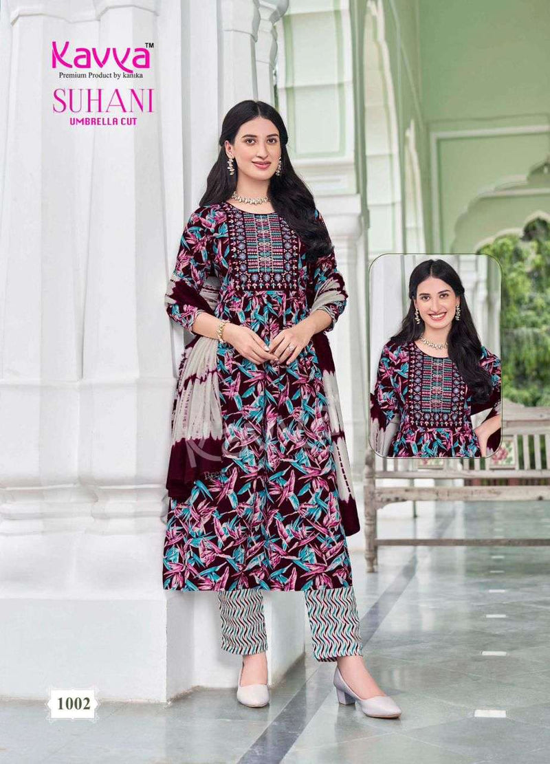 Kavya Suhani Vol 1 Viscose Foil Print Daily Wear Umbrella Cut Kurti Pant Dupatta Set