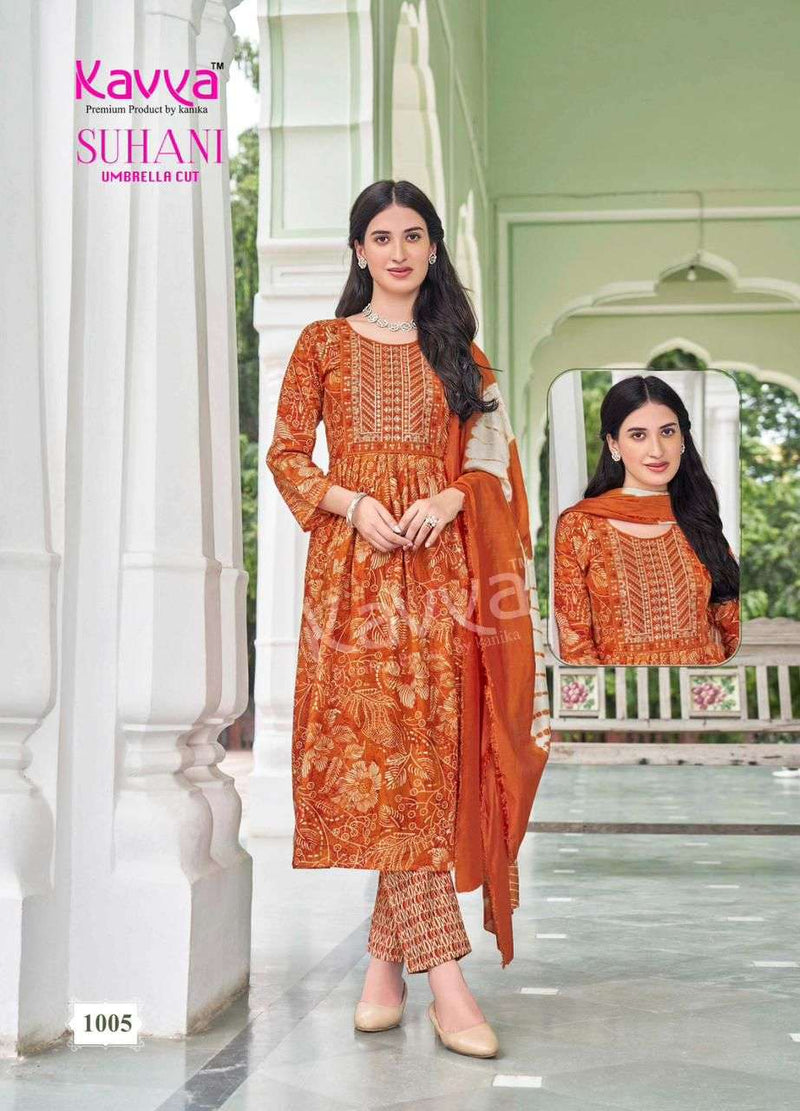 Kavya Suhani Vol 1 Viscose Foil Print Daily Wear Umbrella Cut Kurti Pant Dupatta Set