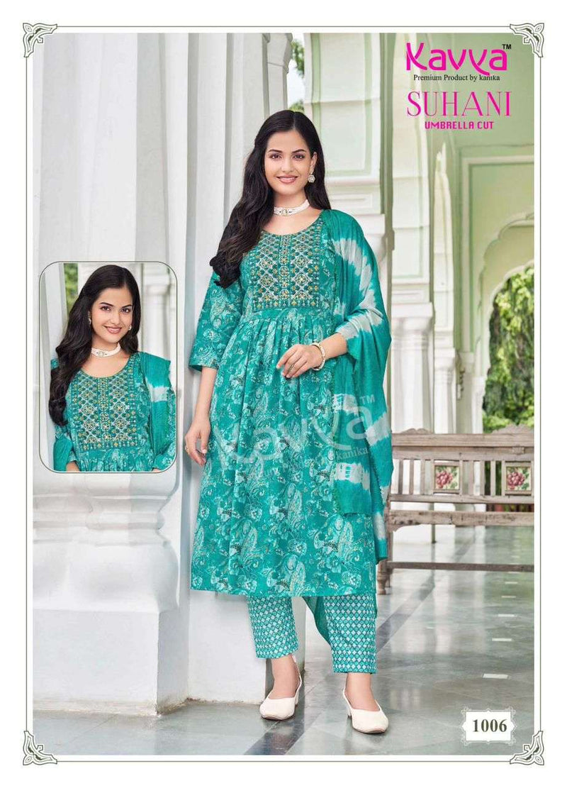 Kavya Suhani Vol 1 Viscose Foil Print Daily Wear Umbrella Cut Kurti Pant Dupatta Set