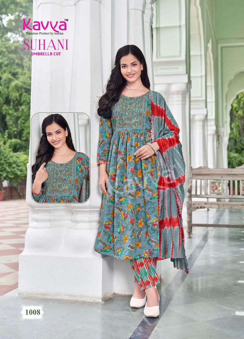 Kavya Suhani Vol 1 Viscose Foil Print Daily Wear Umbrella Cut Kurti Pant Dupatta Set