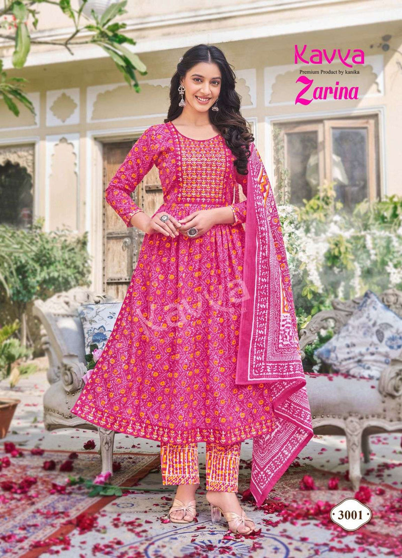 Kavya Zarina Vol 3 Nayra Stitched Cotton With Heavy Embrodery Designer Kurti Combo Set