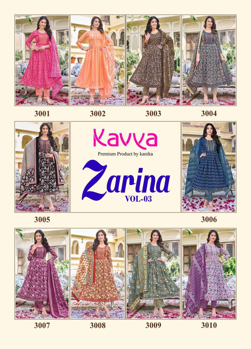 Kavya Zarina Vol 3 Nayra Stitched Cotton With Heavy Embrodery Designer Kurti Combo Set