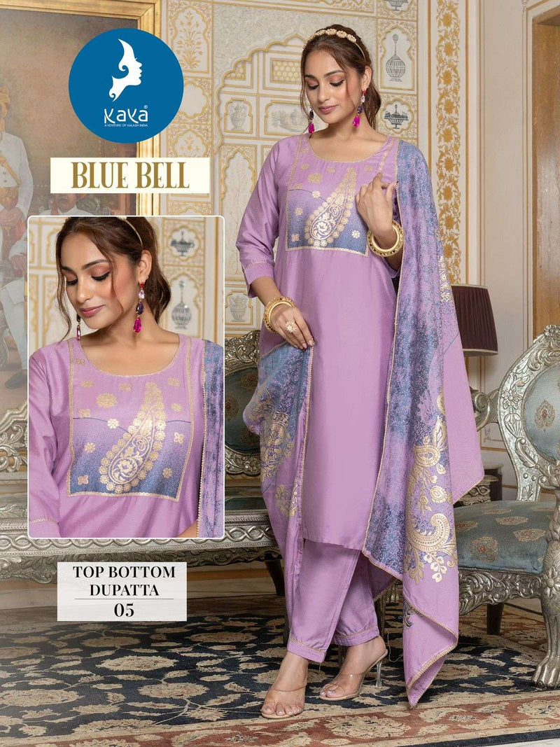 Kaya Blue Bell Jacquard Placement Festiv Wear Kurti Pant Dupatta Set