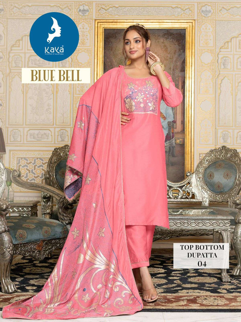 Kaya Blue Bell Jacquard Placement Festiv Wear Kurti Pant Dupatta Set