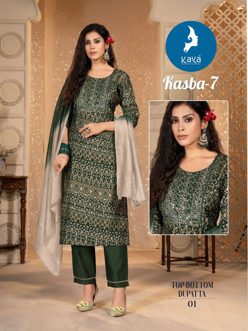 Kaya Kasba Vol 7 Chanderi Silk Casual Wear Kurti Pant Dupatta Set