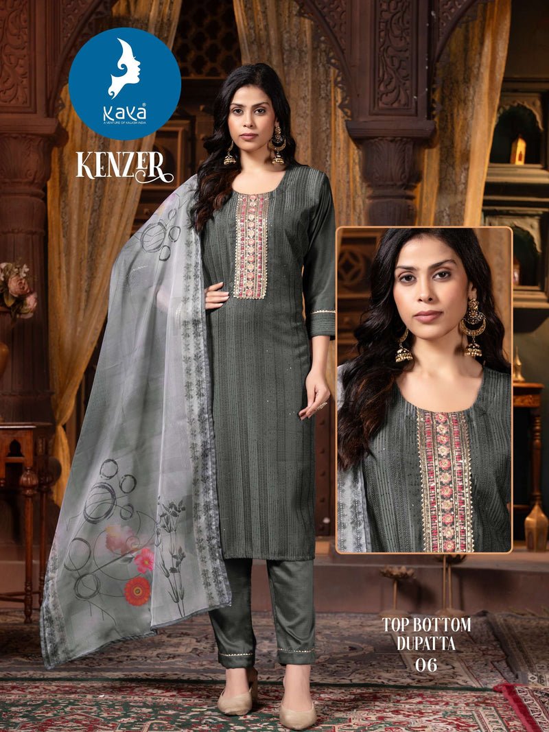 Kaya Kenzer Chinon Festiv Wear Kurti Pant Dupatta Set