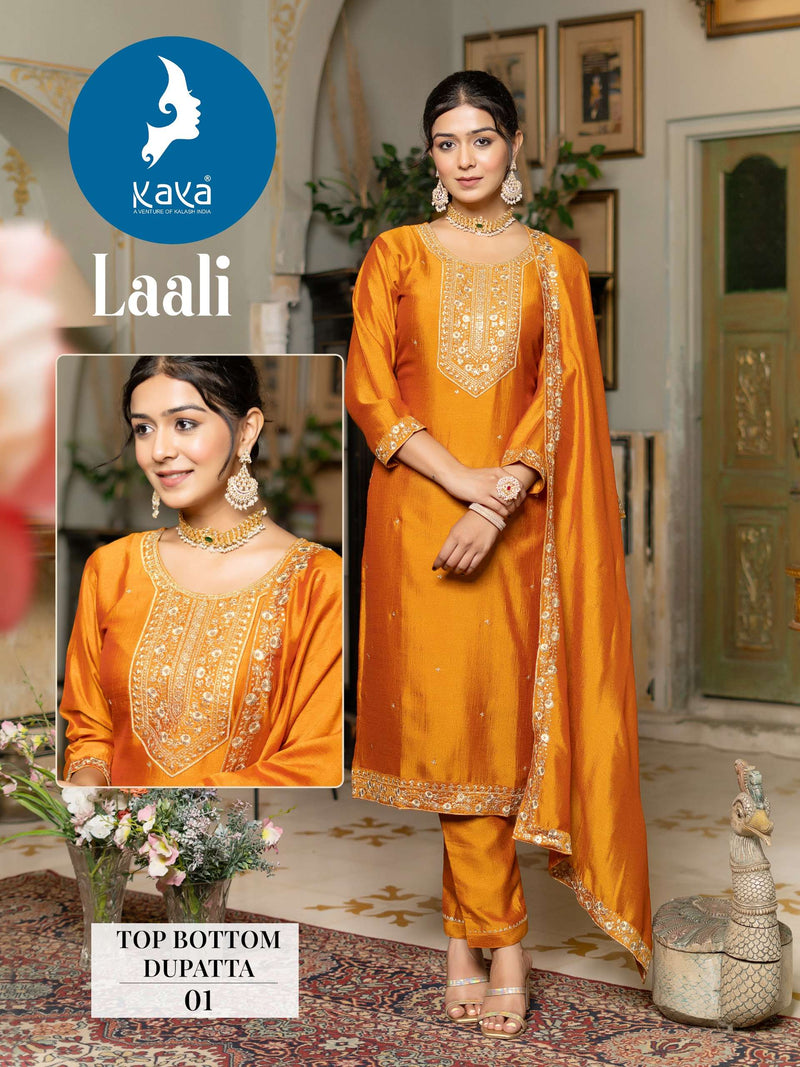Kaya Laali Silk Rich Combination Festiv Wear Kurti Pant Dupatta Set