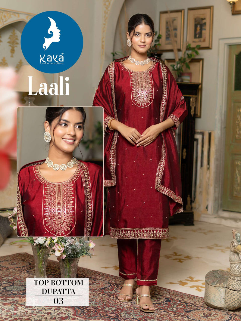 Kaya Laali Silk Rich Combination Festiv Wear Kurti Pant Dupatta Set