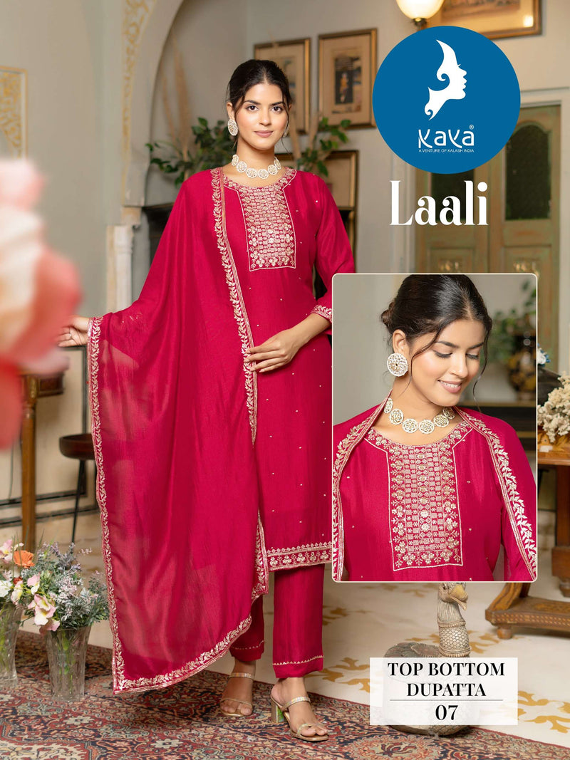 Kaya Laali Silk Rich Combination Festiv Wear Kurti Pant Dupatta Set