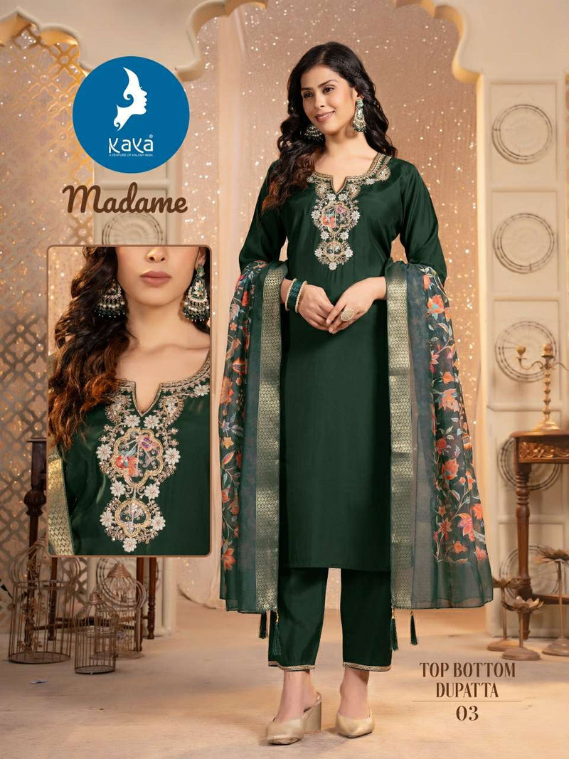 Kaya Madame Silk Festiv Wear Kurti Pant Chanderi Print Dupatta Set