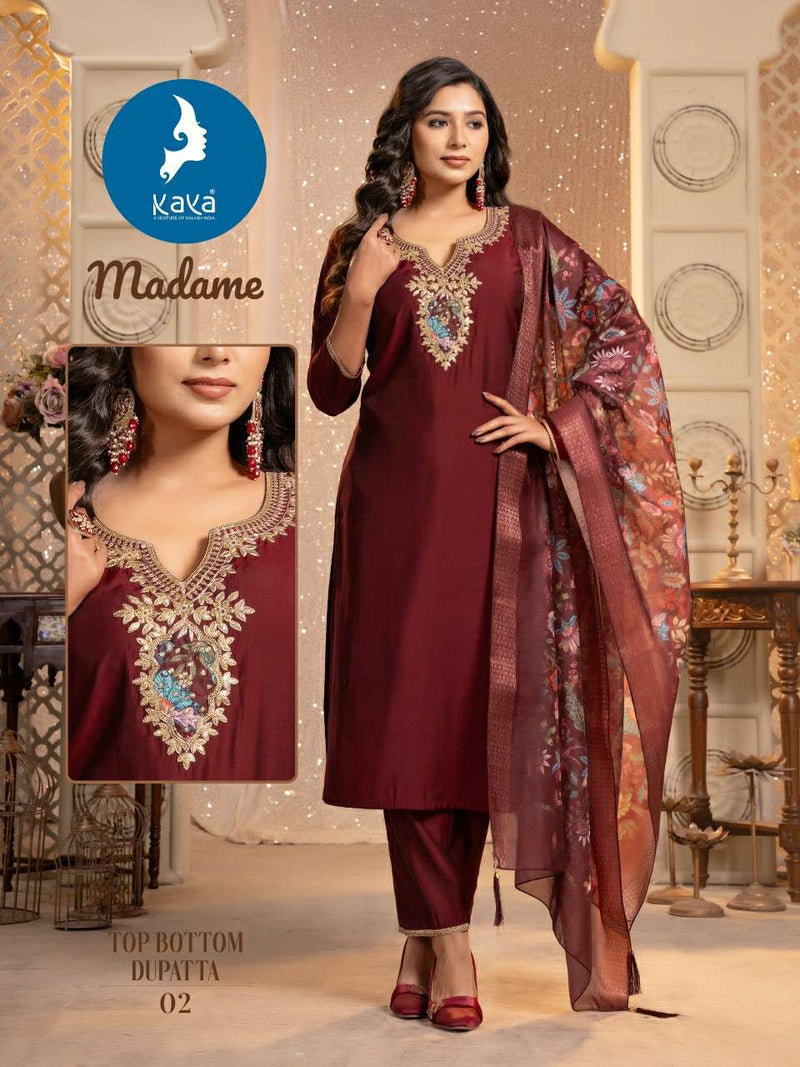 Kaya Madame Silk Festiv Wear Kurti Pant Chanderi Print Dupatta Set