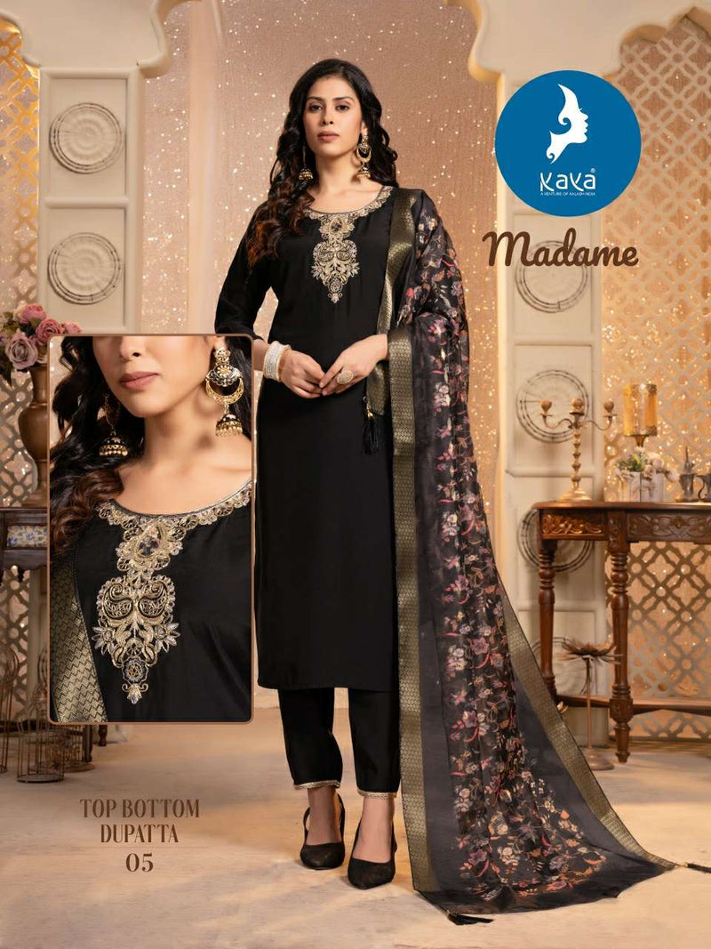 Kaya Madame Silk Festiv Wear Kurti Pant Chanderi Print Dupatta Set