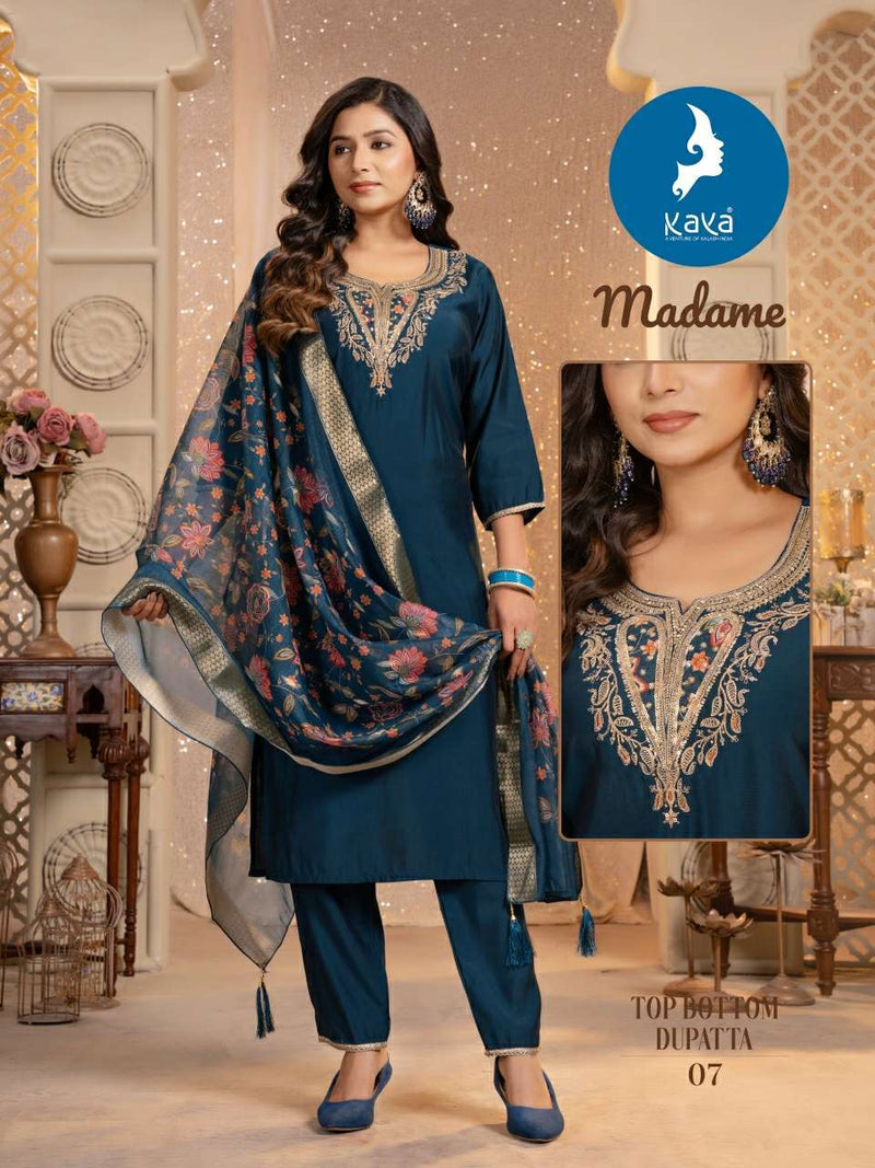 Kaya Madame Silk Festiv Wear Kurti Pant Chanderi Print Dupatta Set