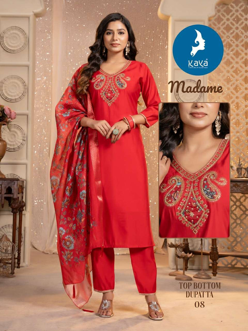 Kaya Madame Silk Festiv Wear Kurti Pant Chanderi Print Dupatta Set