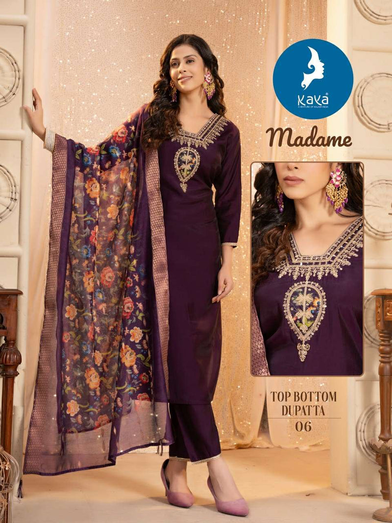 Kaya Madame Silk Festiv Wear Kurti Pant Chanderi Print Dupatta Set