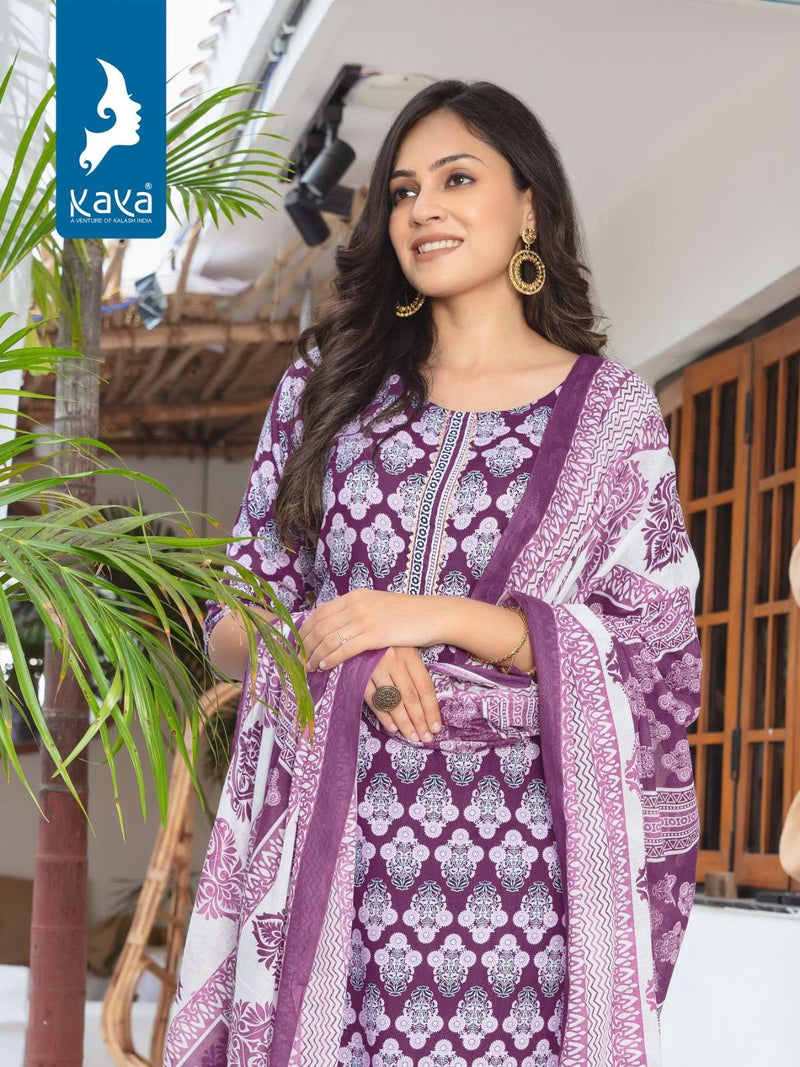 Kaya Present Monsoon Fancy 3pcs Set Rayon Print Kurti With Pant And Cotton Dupatta