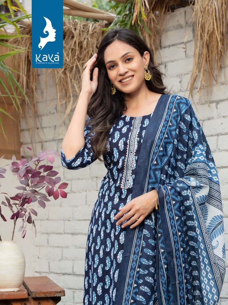 Kaya Present Monsoon Fancy 3pcs Set Rayon Print Kurti With Pant And Cotton Dupatta