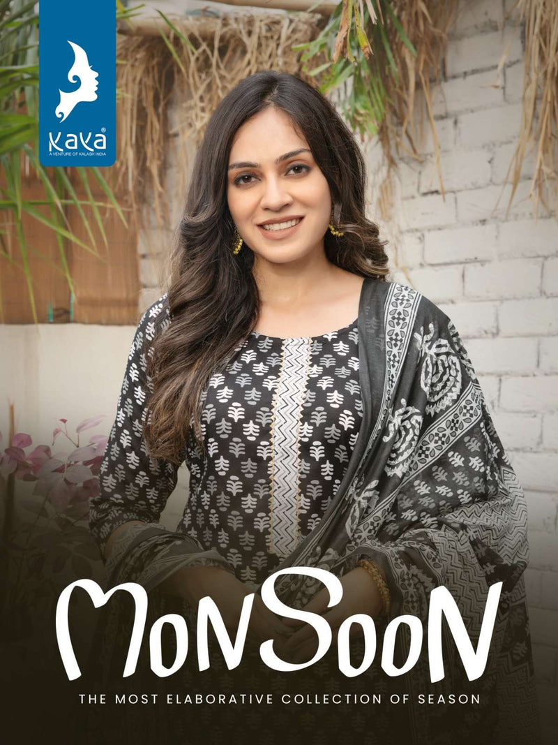 Kaya Present Monsoon Fancy 3pcs Set Rayon Print Kurti With Pant And Cotton Dupatta