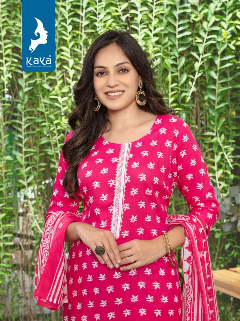 Kaya Present Monsoon Fancy 3pcs Set Rayon Print Kurti With Pant And Cotton Dupatta