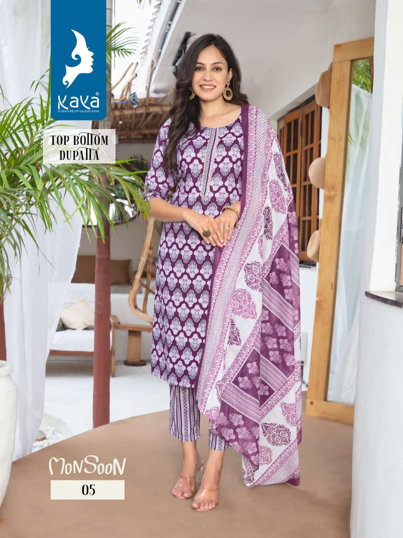 Kaya Present Monsoon Fancy 3pcs Set Rayon Print Kurti With Pant And Cotton Dupatta