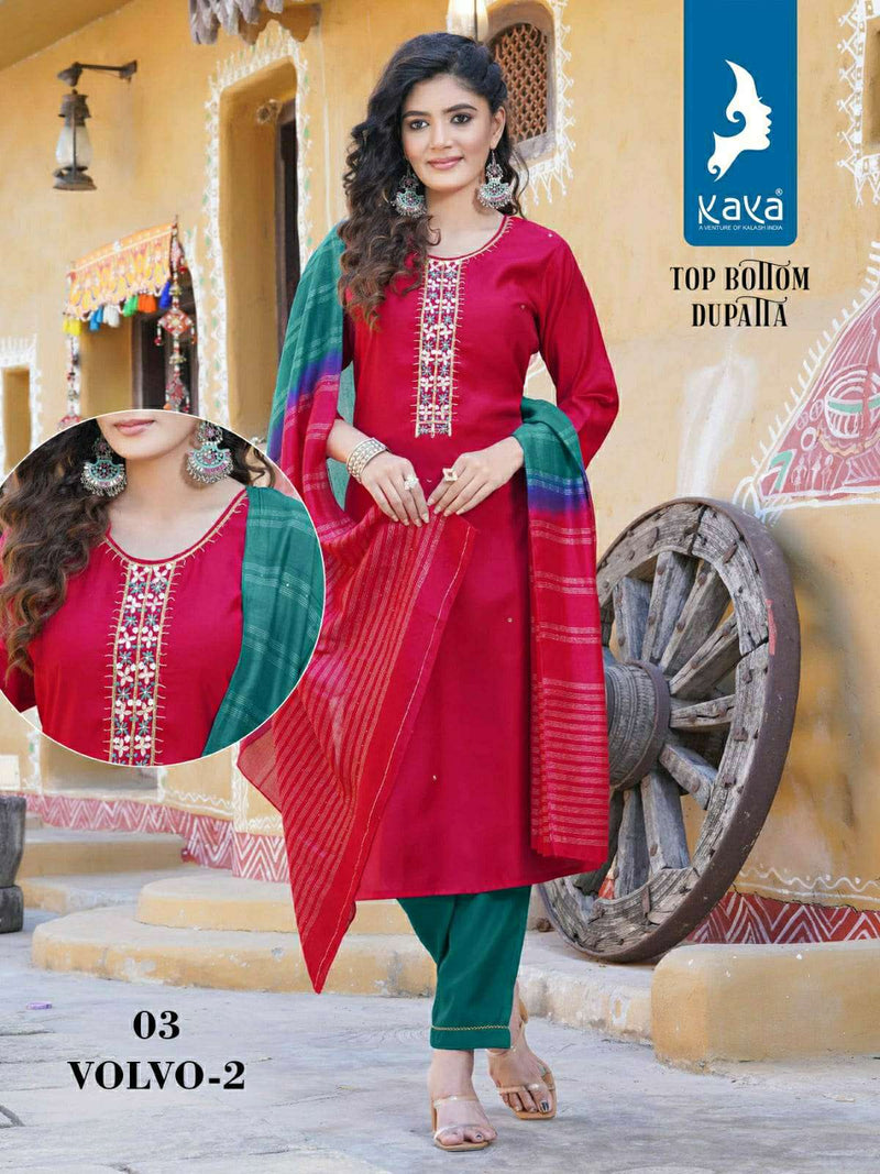 Kaya Volvo Vol 2 Silk Casual Wear Kurti Pant Dupatta Set