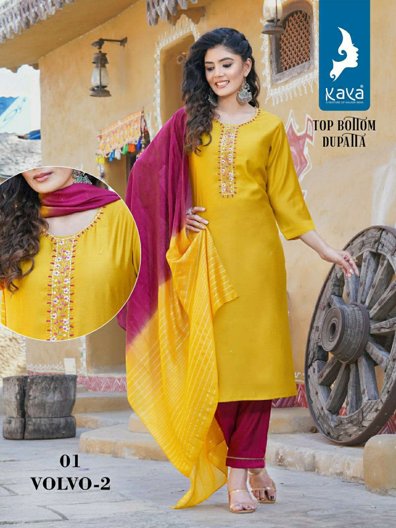 Kaya Volvo Vol 2 Silk Casual Wear Kurti Pant Dupatta Set