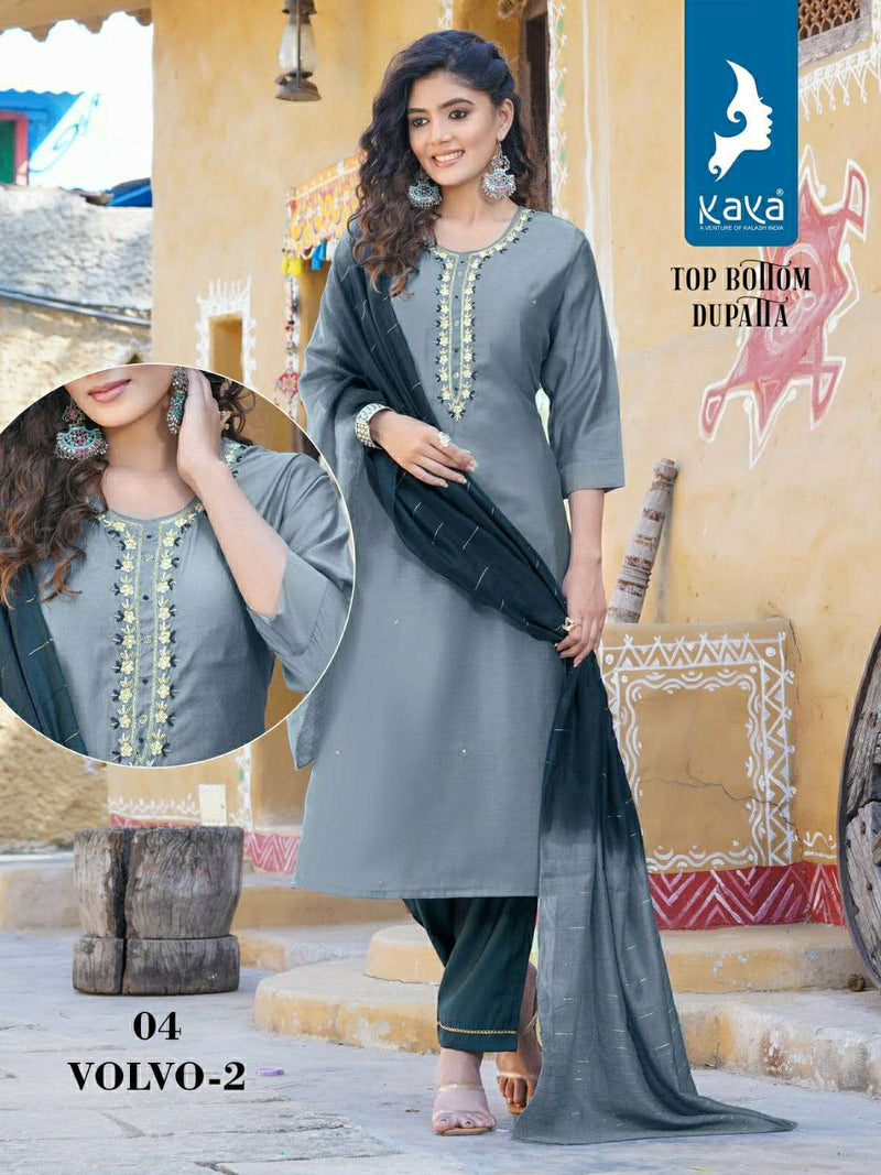 Kaya Volvo Vol 2 Silk Casual Wear Kurti Pant Dupatta Set