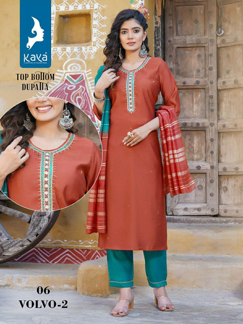 Kaya Volvo Vol 2 Silk Casual Wear Kurti Pant Dupatta Set