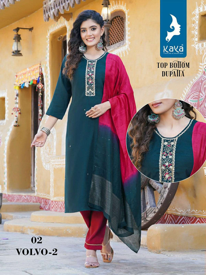 Kaya Volvo Vol 2 Silk Casual Wear Kurti Pant Dupatta Set
