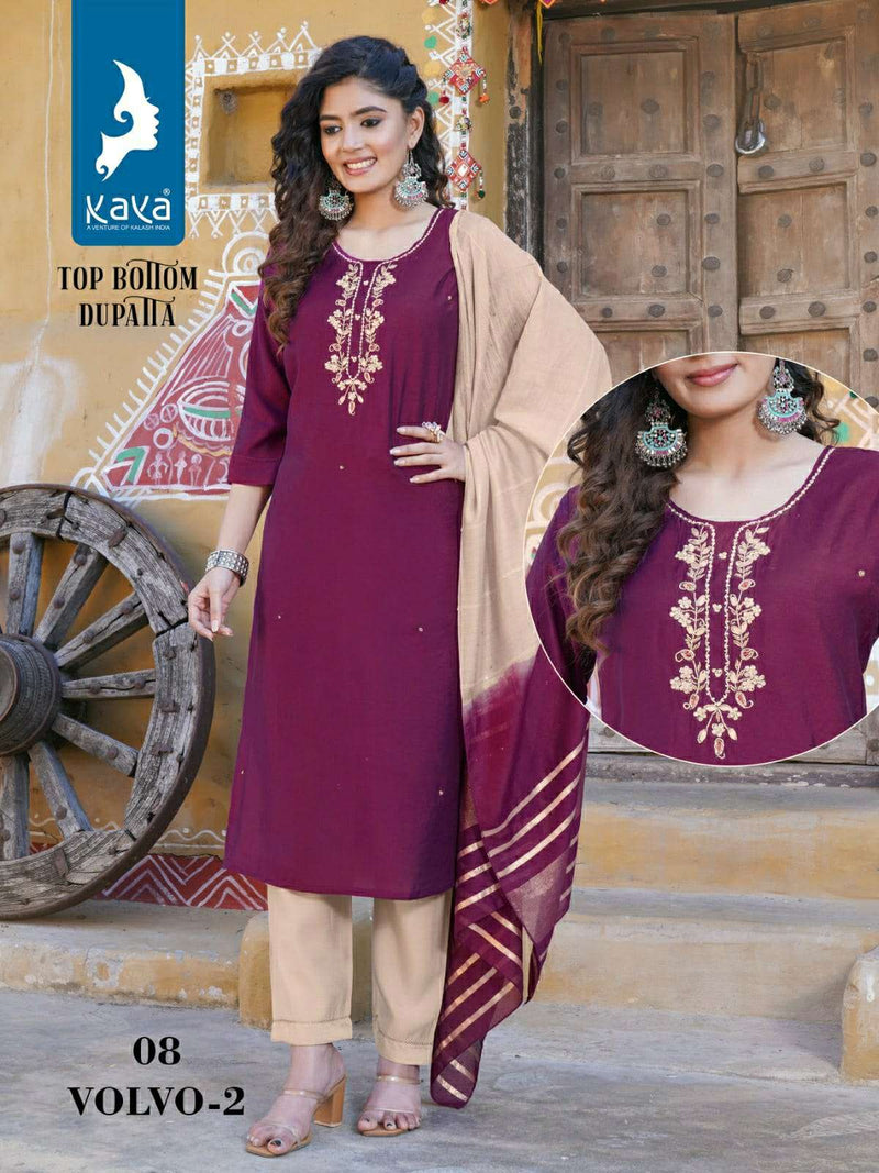 Kaya Volvo Vol 2 Silk Casual Wear Kurti Pant Dupatta Set