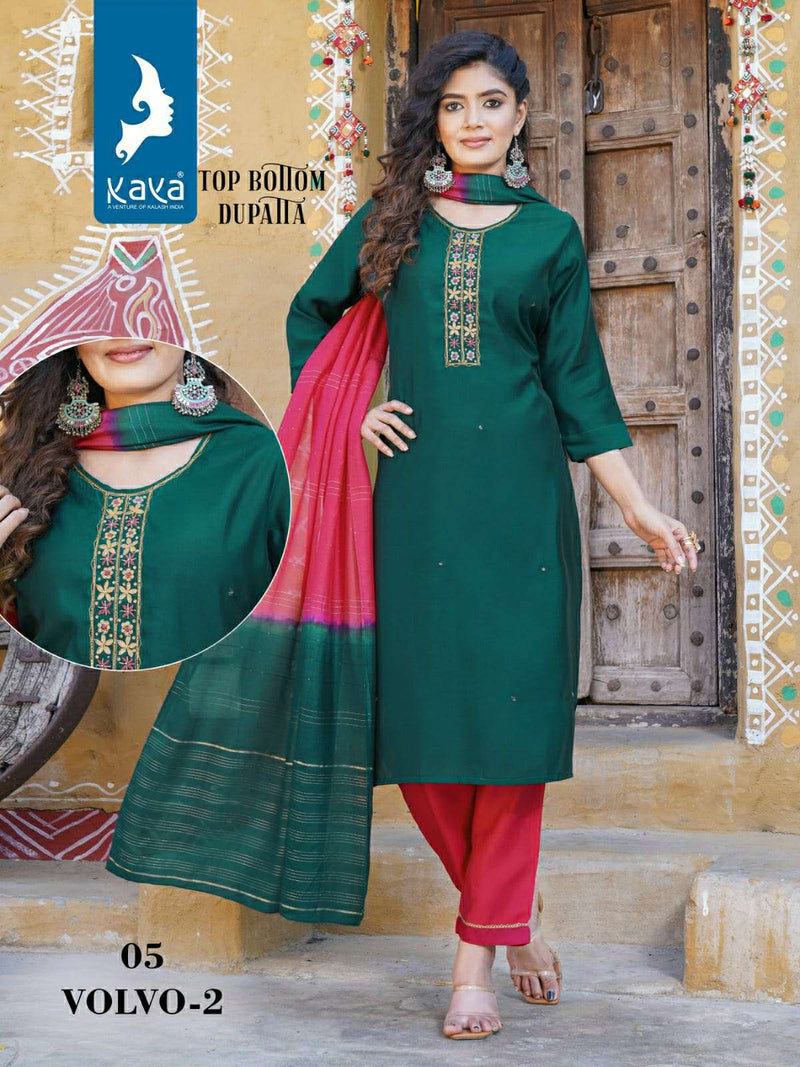 Kaya Volvo Vol 2 Silk Casual Wear Kurti Pant Dupatta Set