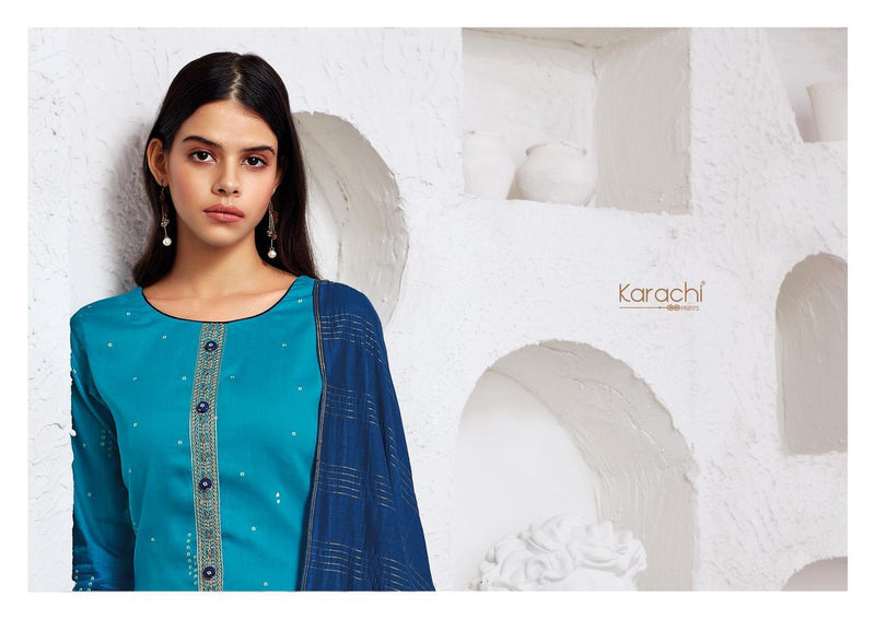 Kesar Karachi Prints Shades Jam Satin With Embroidery Work Fancy Salwar Suit Collection
