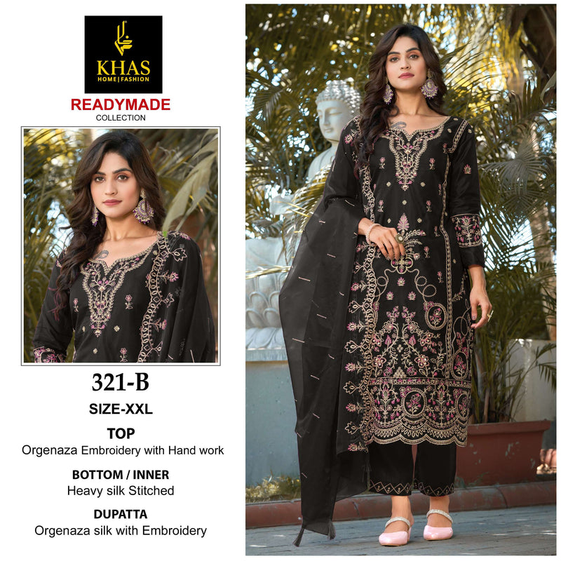 Khas Fashion D No 321  Organza Embroidery With Hand Work Heavy Designer Party Wear Suit