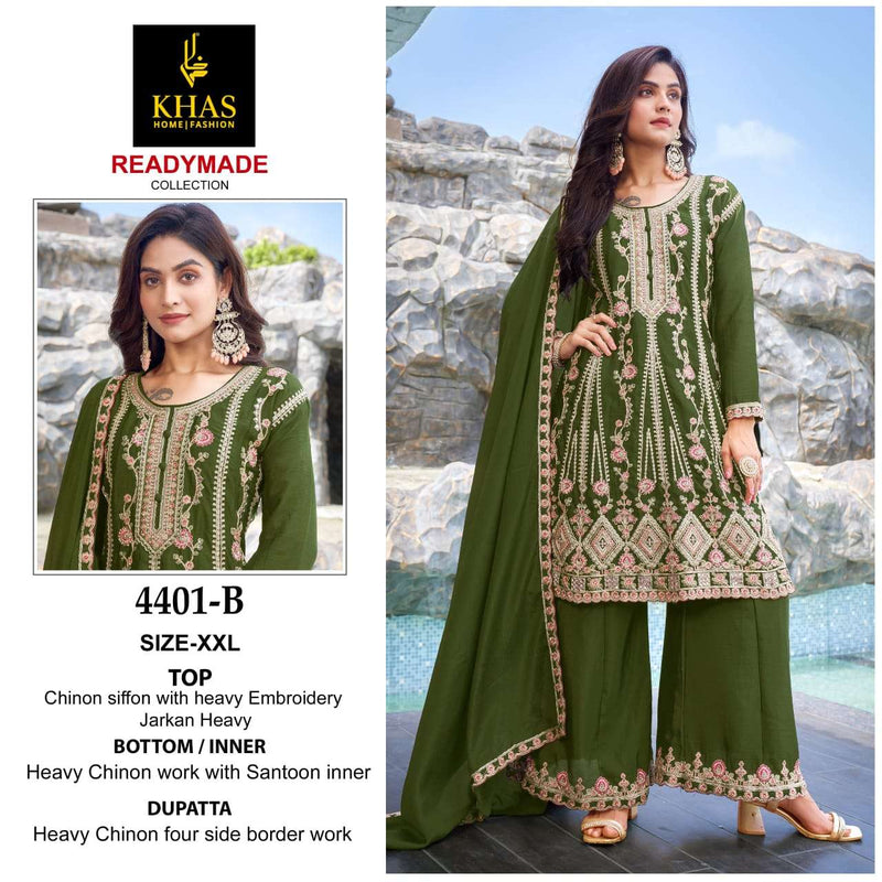 Khas Fashion D No 4401 Chinon Heavy Embroidery Party Wear Suit