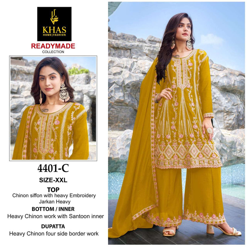 Khas Fashion D No 4401 Chinon Heavy Embroidery Party Wear Suit
