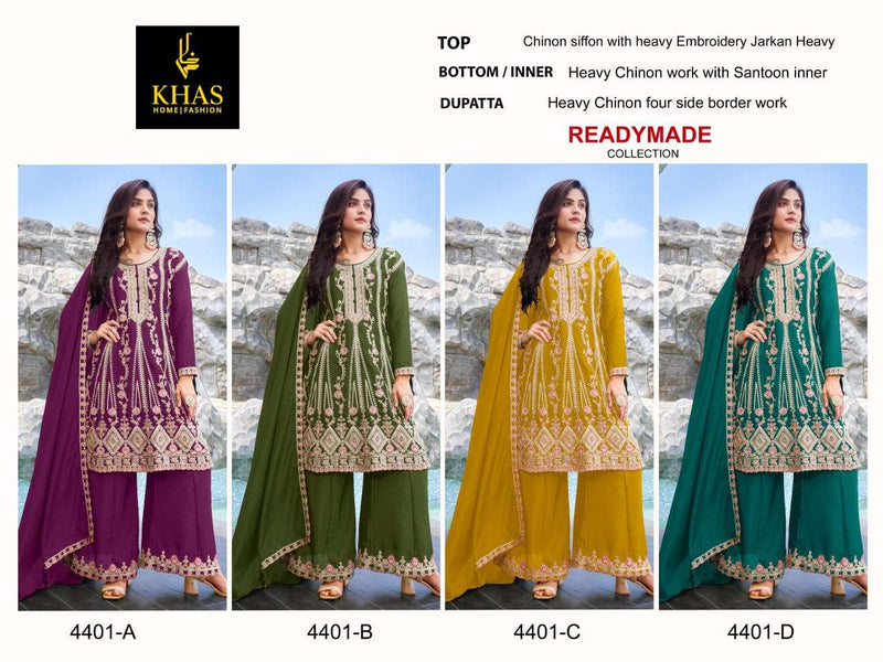 Khas Fashion D No 4401 Chinon Heavy Embroidery Party Wear Suit