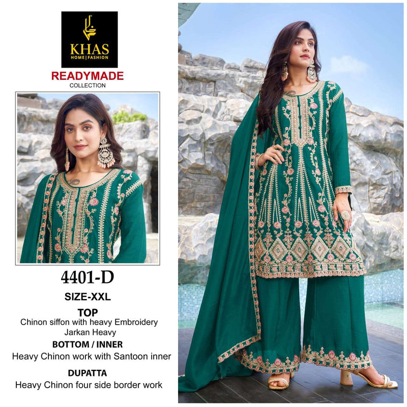 Khas Fashion D No 4401 Chinon Heavy Embroidery Party Wear Suit