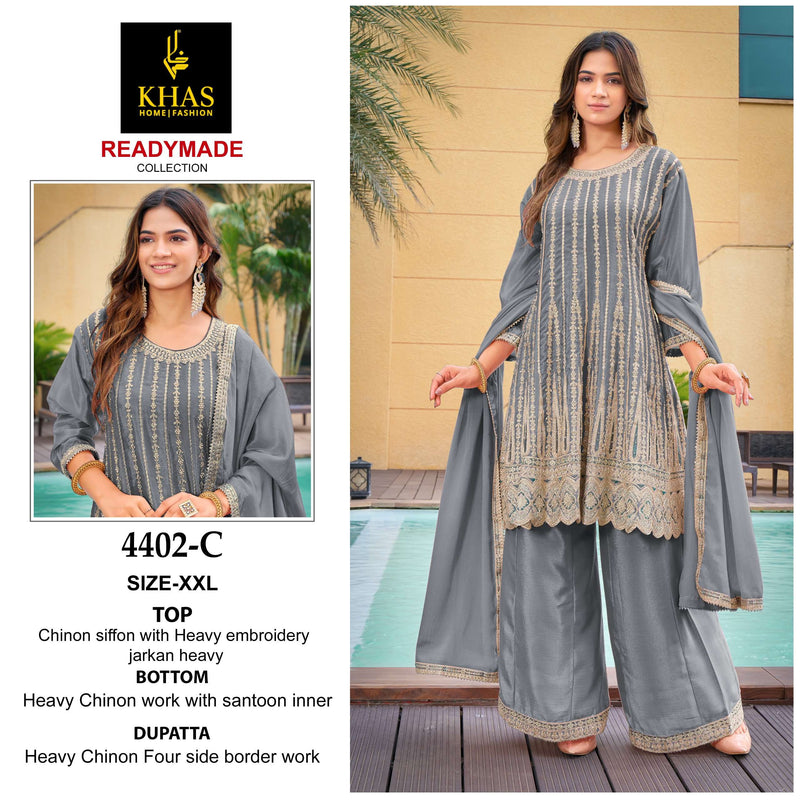 Khas Fashion D No 4402 Chinon Heavy Embroidery Wedding Wear Suit Collection