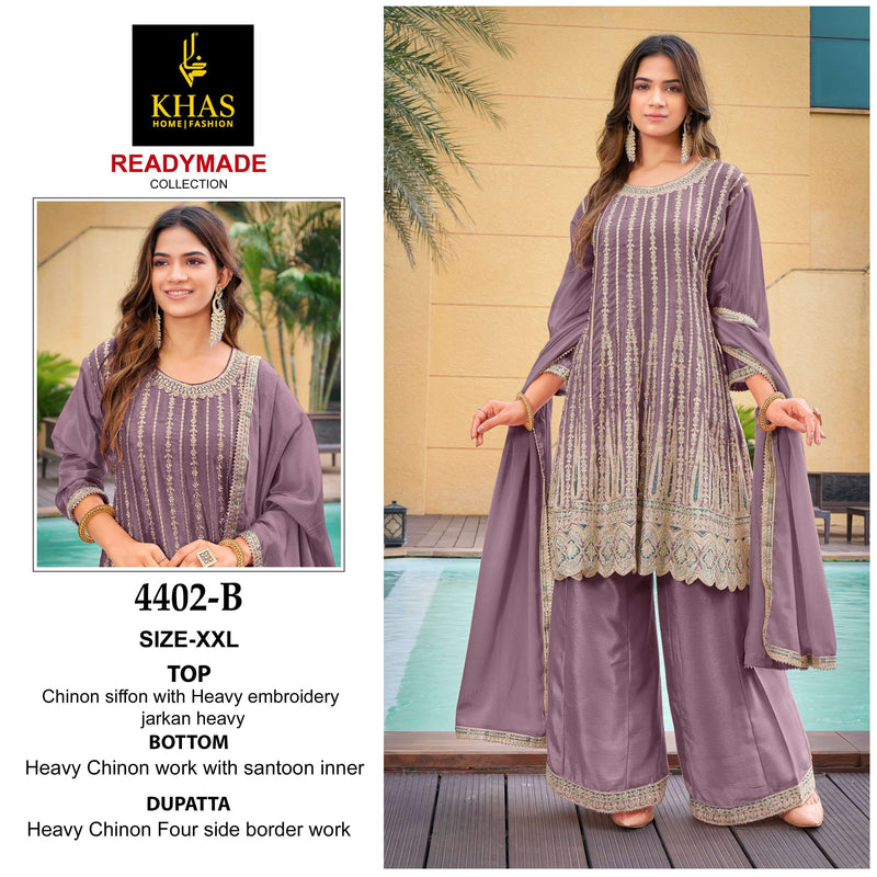 Khas Fashion D No 4402 Chinon Heavy Embroidery Wedding Wear Suit Collection