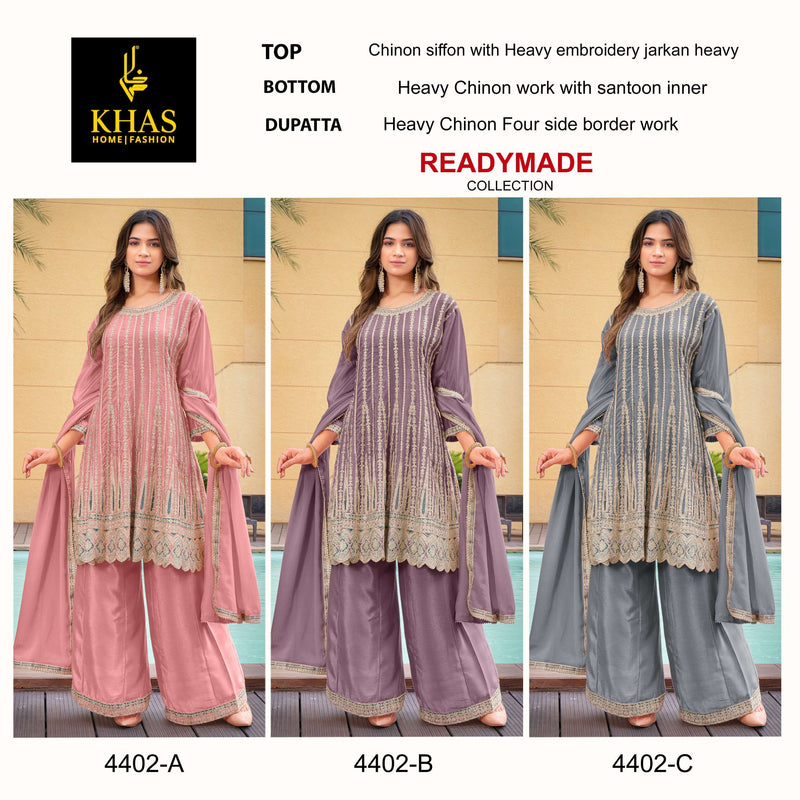 Khas Fashion D No 4402 Chinon Heavy Embroidery Wedding Wear Suit Collection